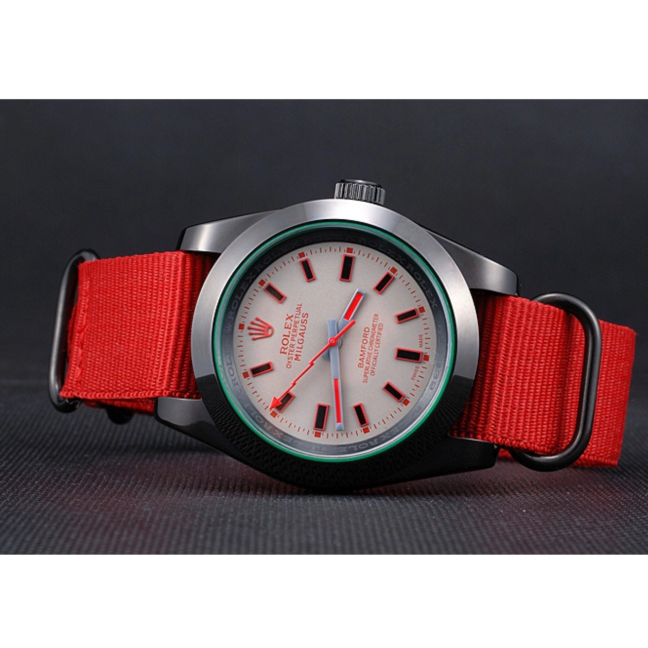 Aaa replica watch Strap Nylon Red Rolex Milgauss Bamford 622002 0815